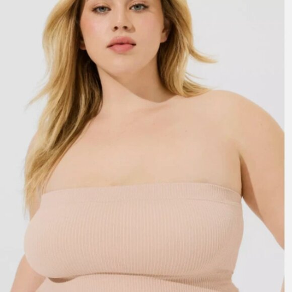 Torrid Women's 2 Plus Size Unlined Seamless Rib Bandeau Rose Dust New - Picture 2 of 6